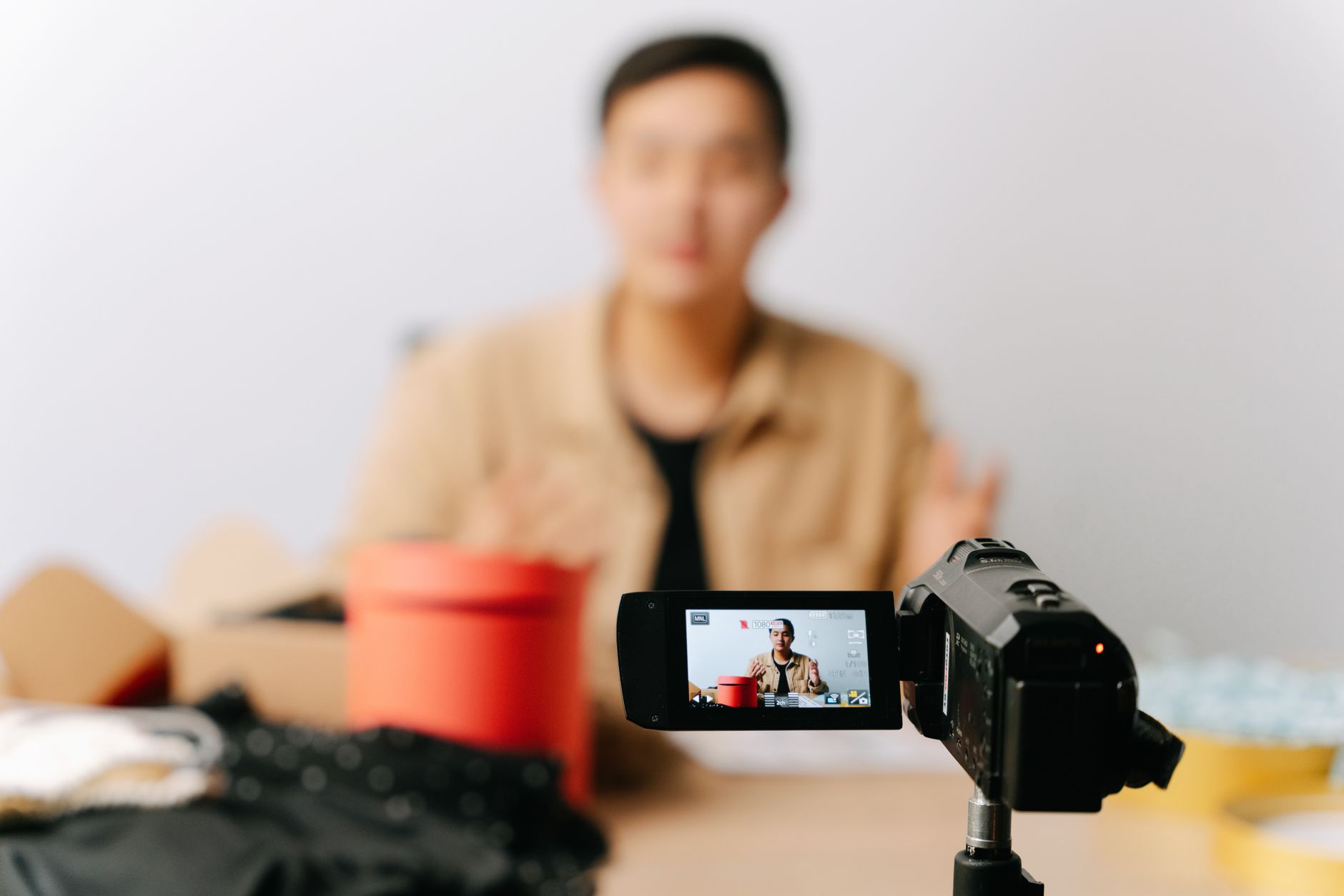 A content creator reviewing a product for their audience