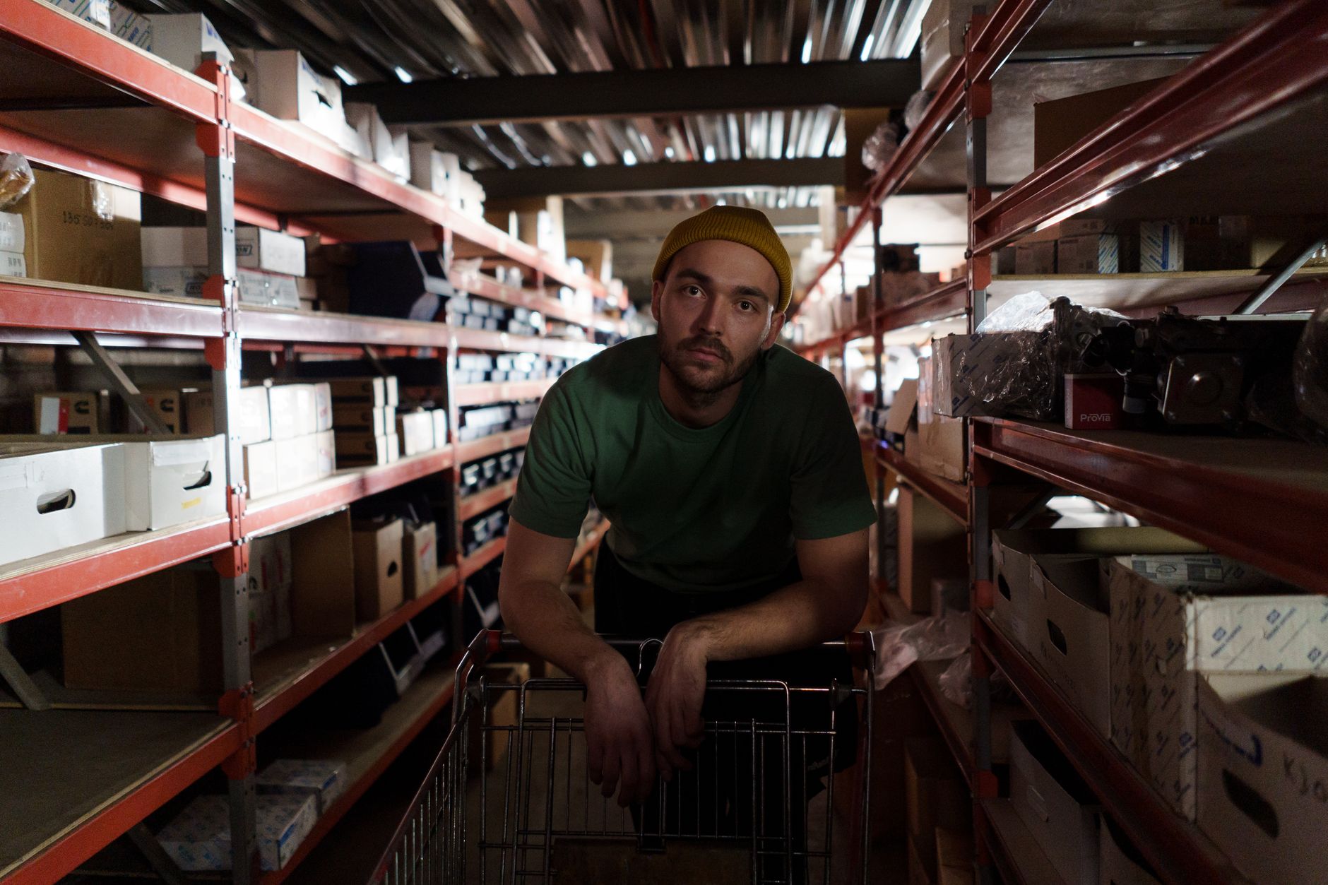 A shop owner reviewing unsold stock from a Christmas gone wrong