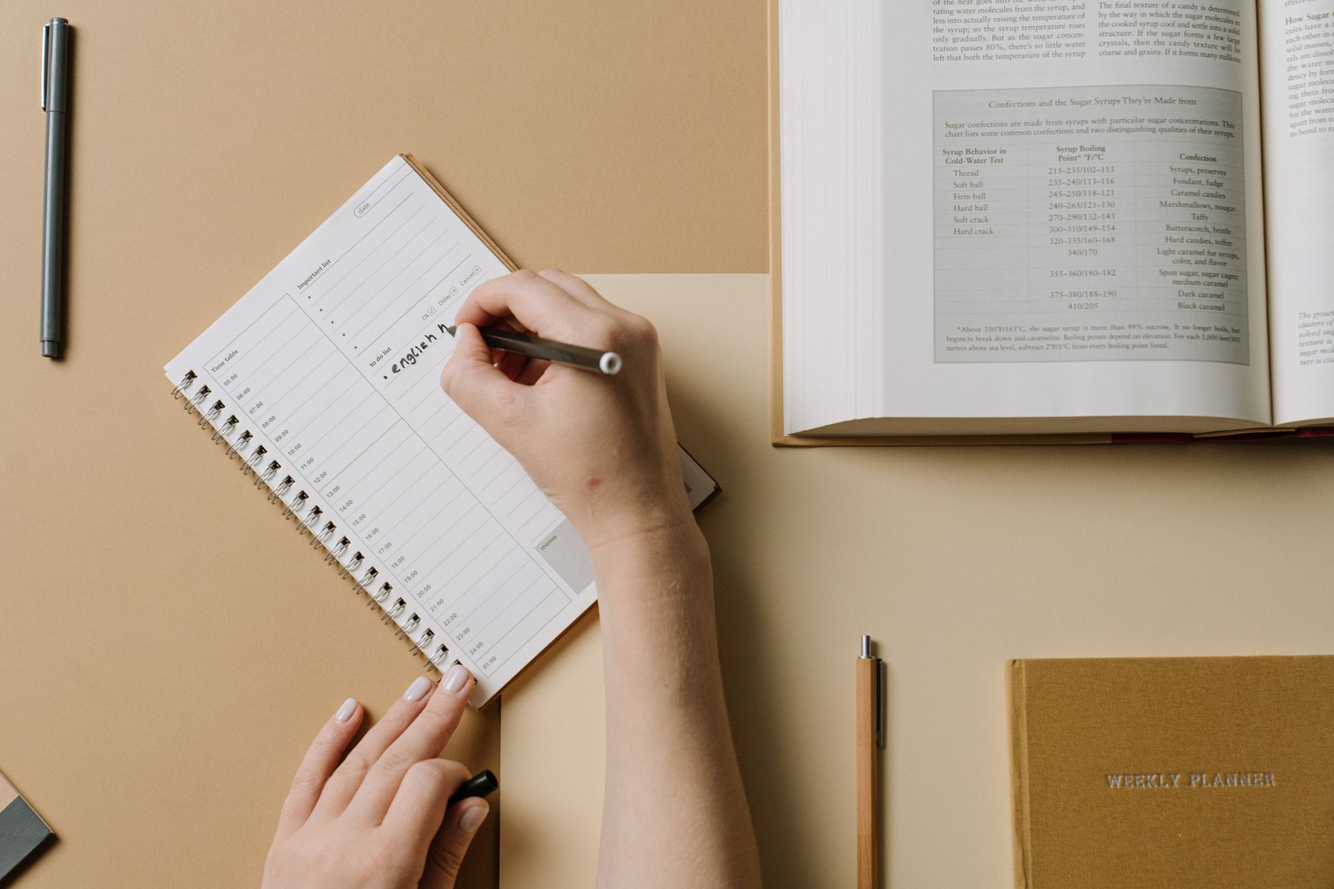 A business owner writing out a simple content plan in a diary