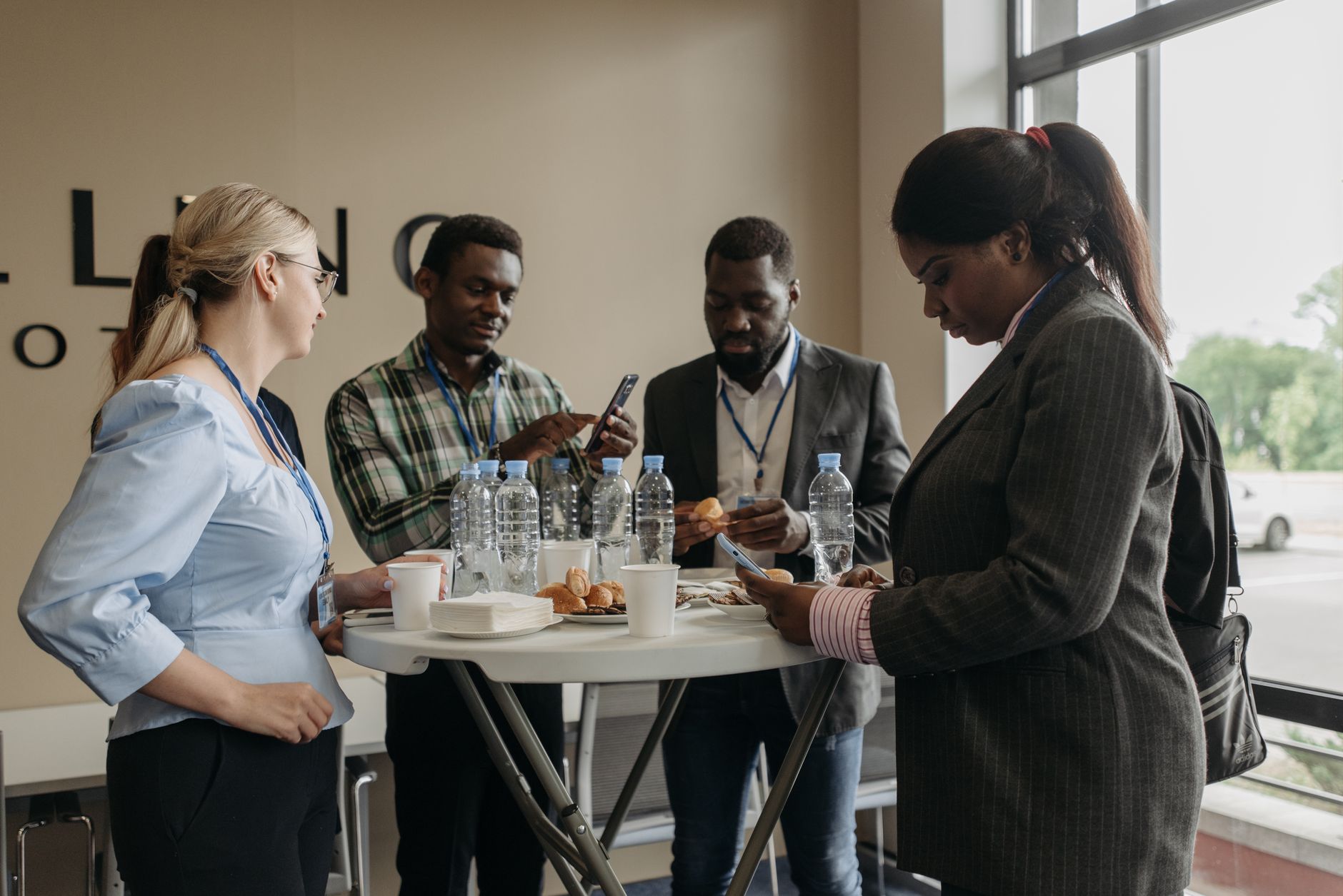 A small business owner introducing themselves confidently at a networking event