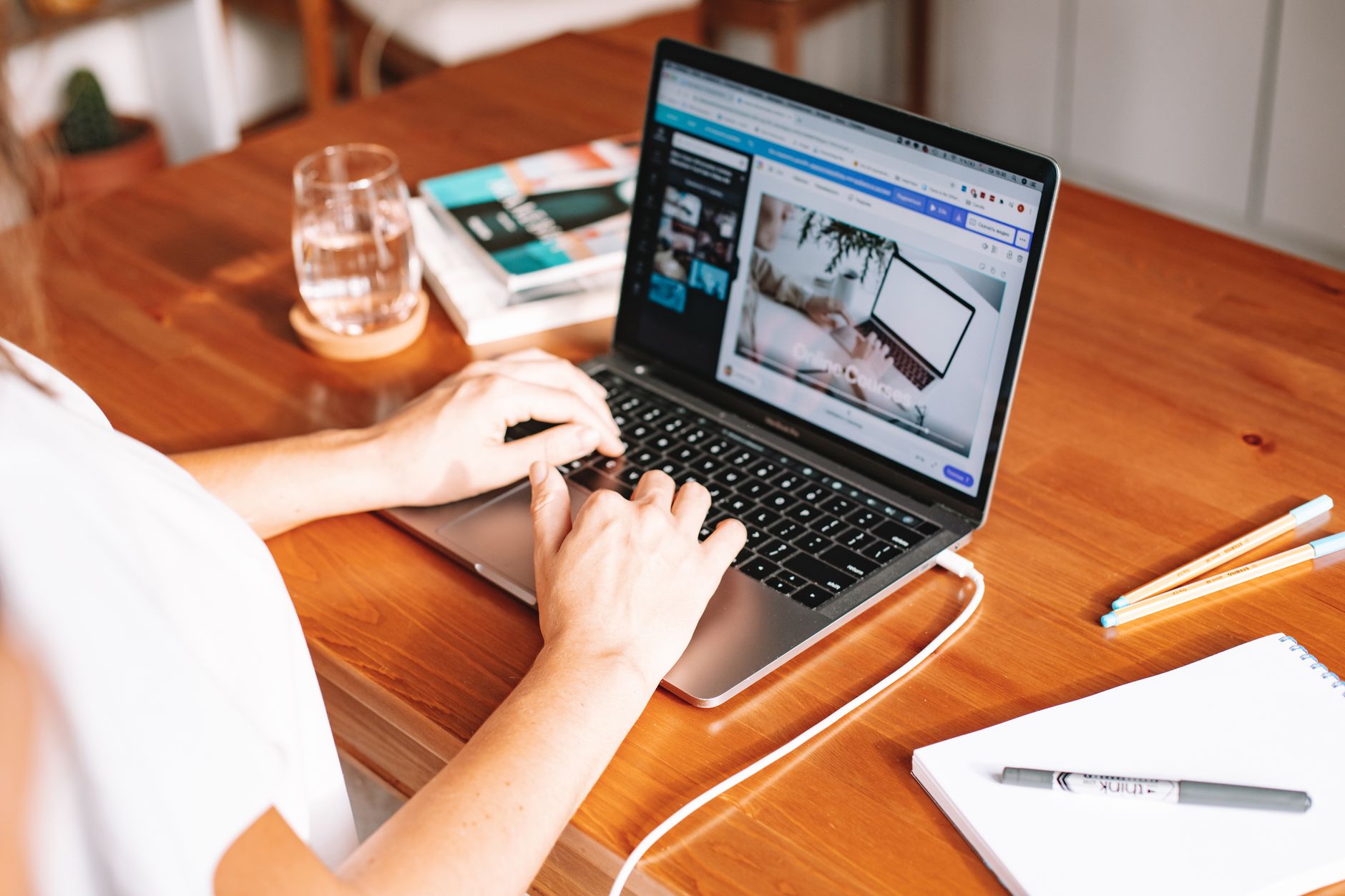 A business owner setting up a website tool step by step
