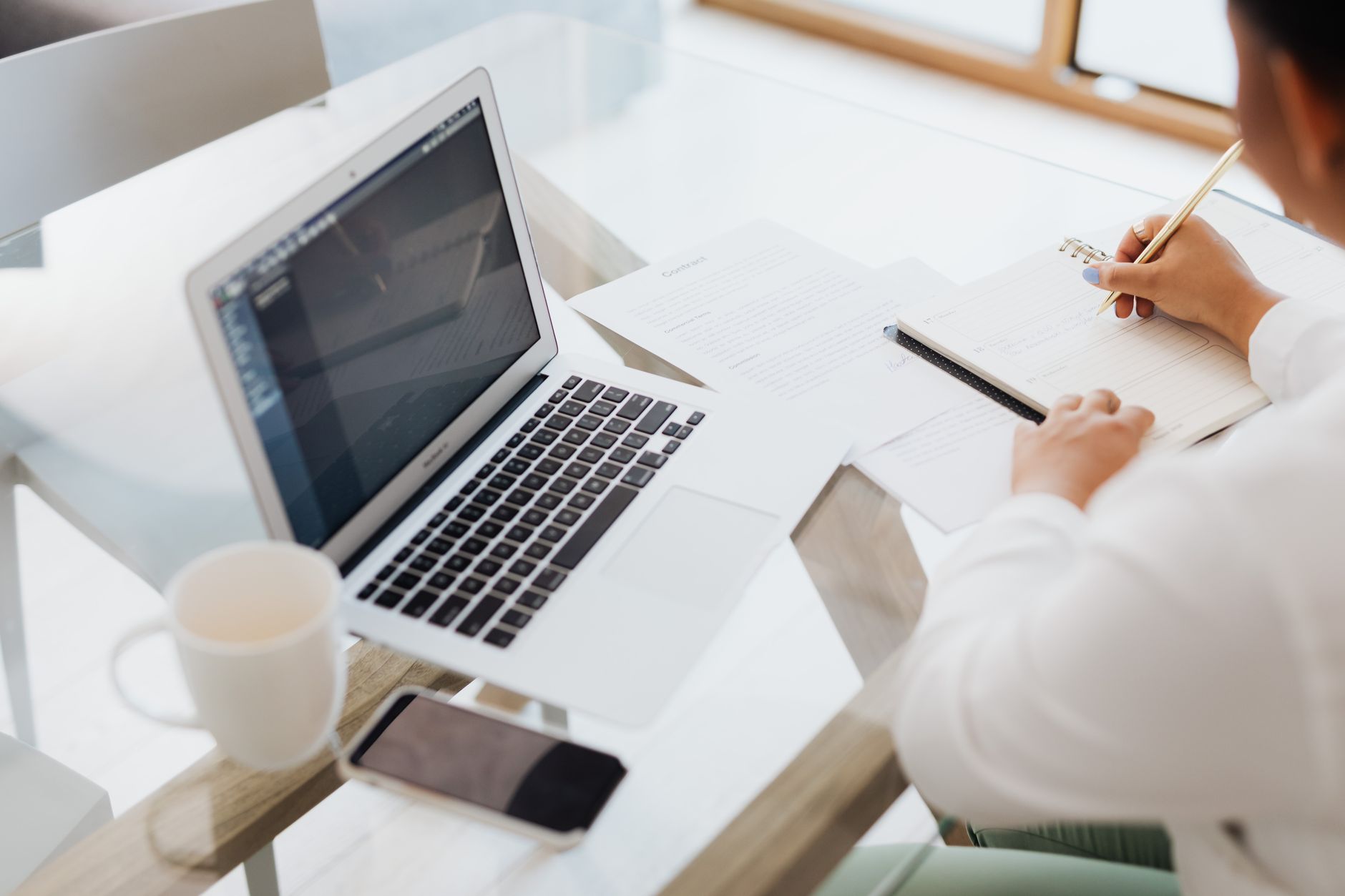 A small business owner focusing on writing clear content rather than technical files