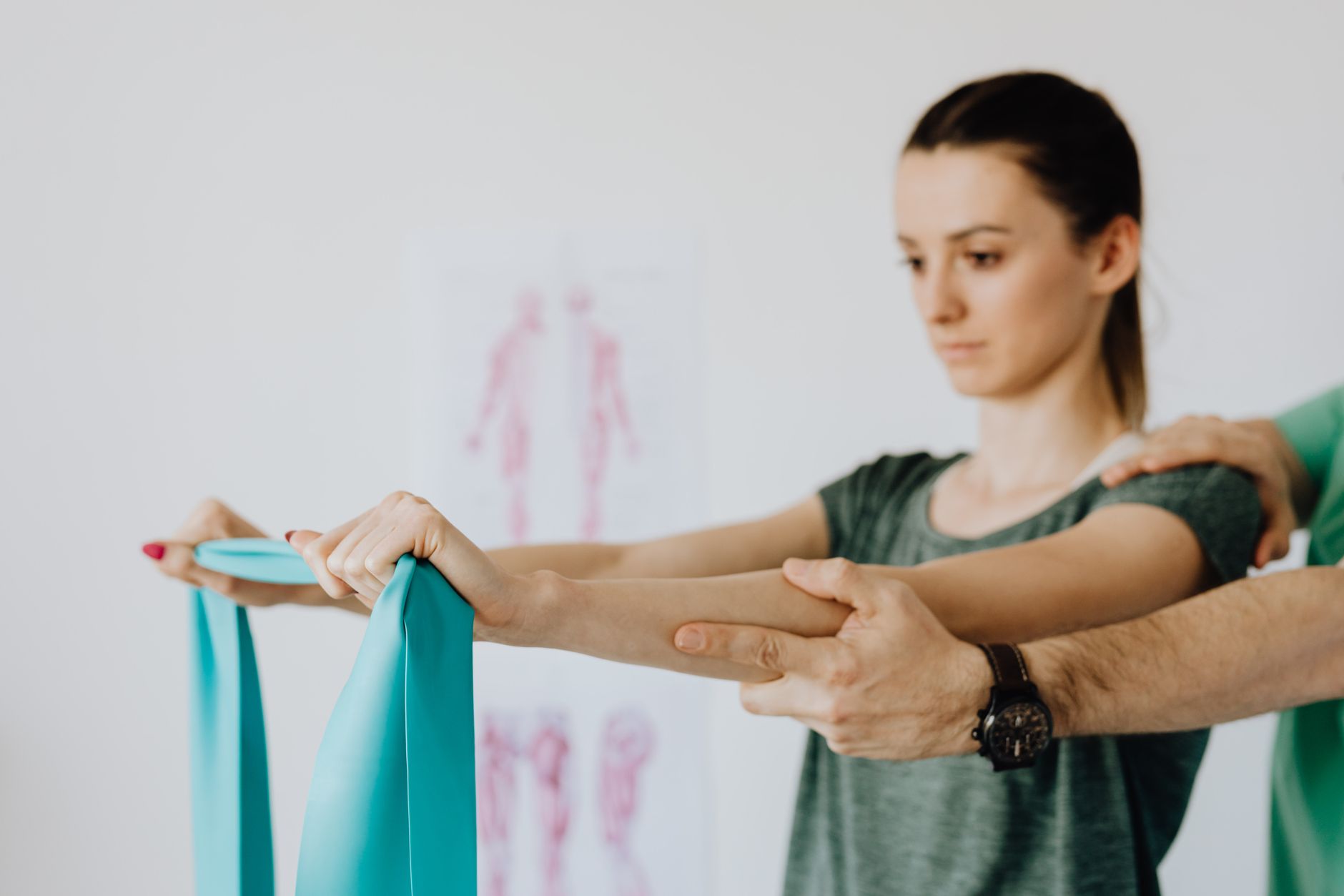 A patient feeling visible relief after a chiropractic treatment