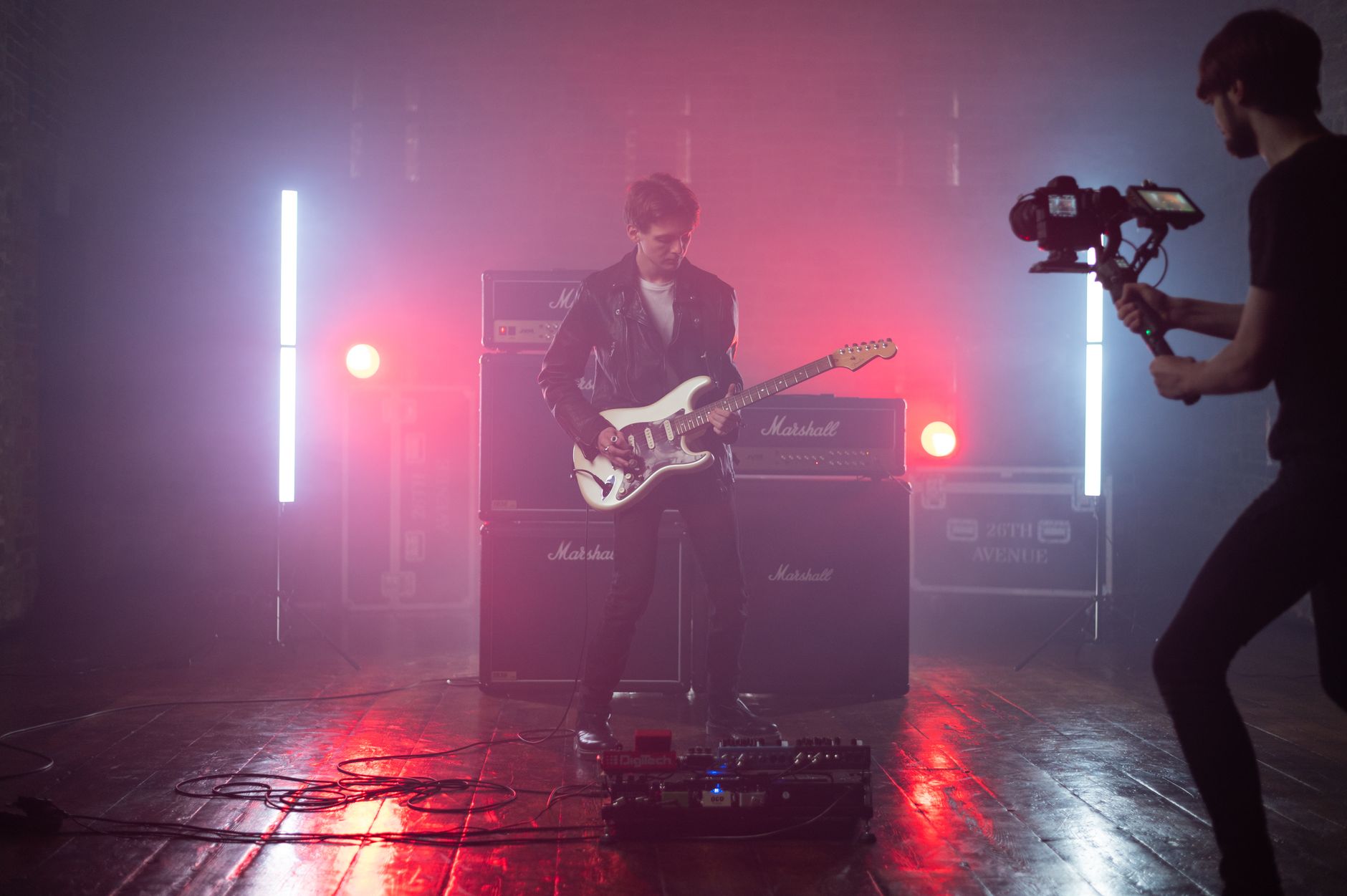 A band recording a live session together in an unconventional space