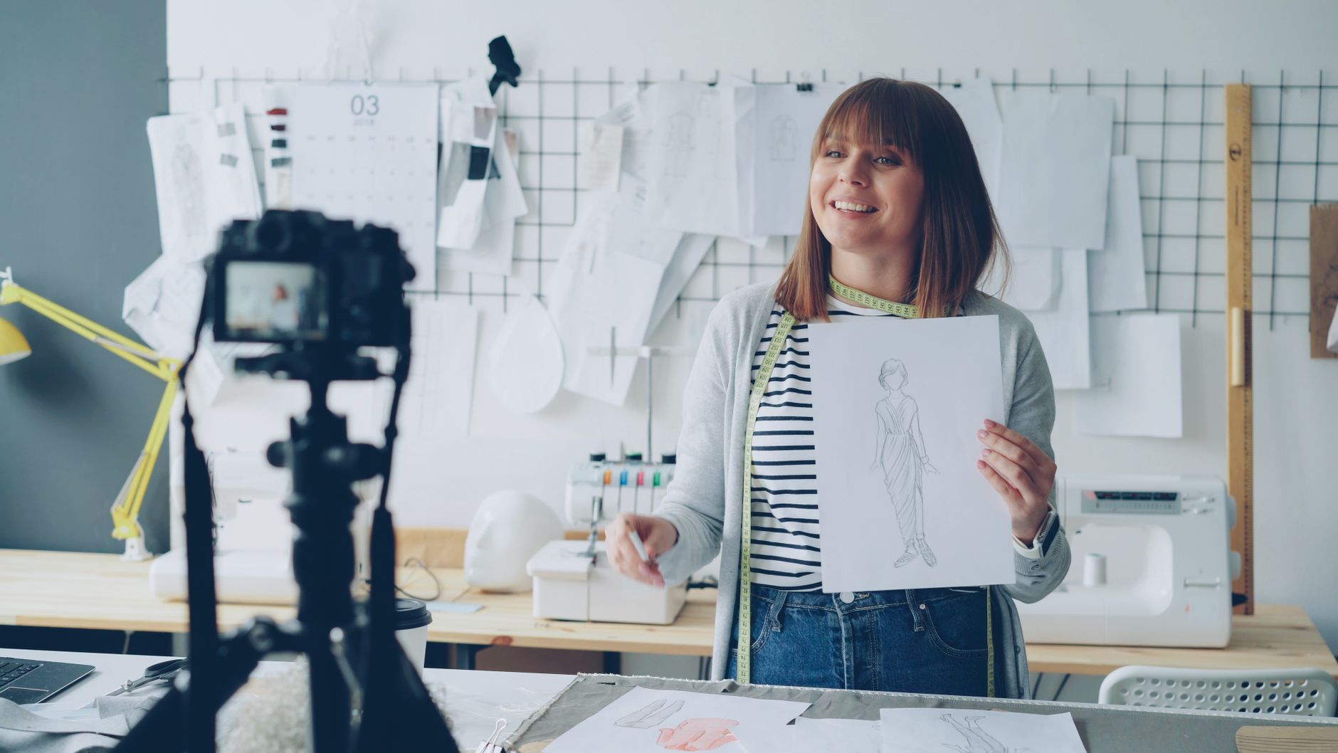 An online course creator filming a lesson at home