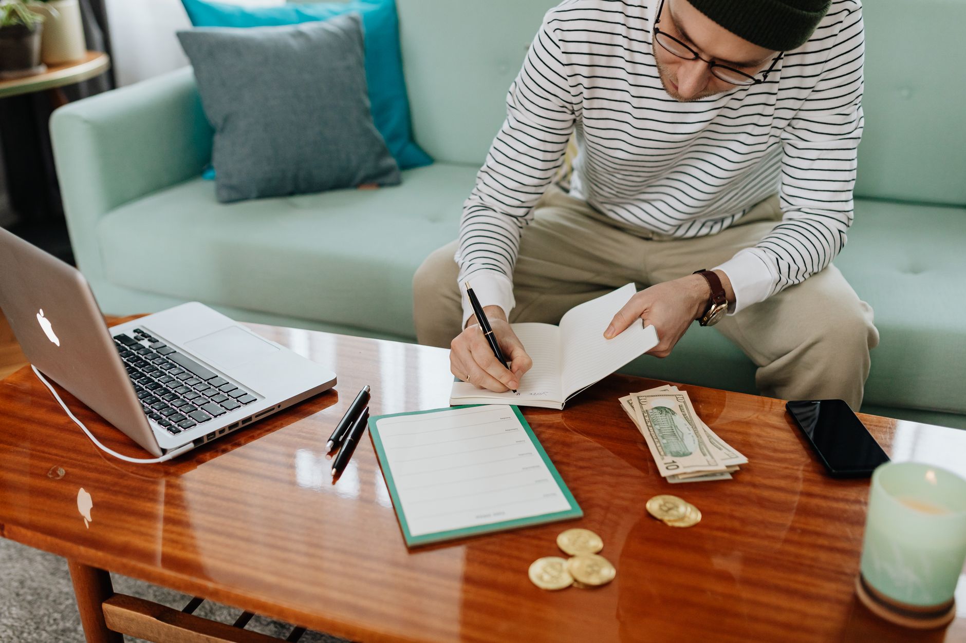A business owner listing the parts of their marketing plan
