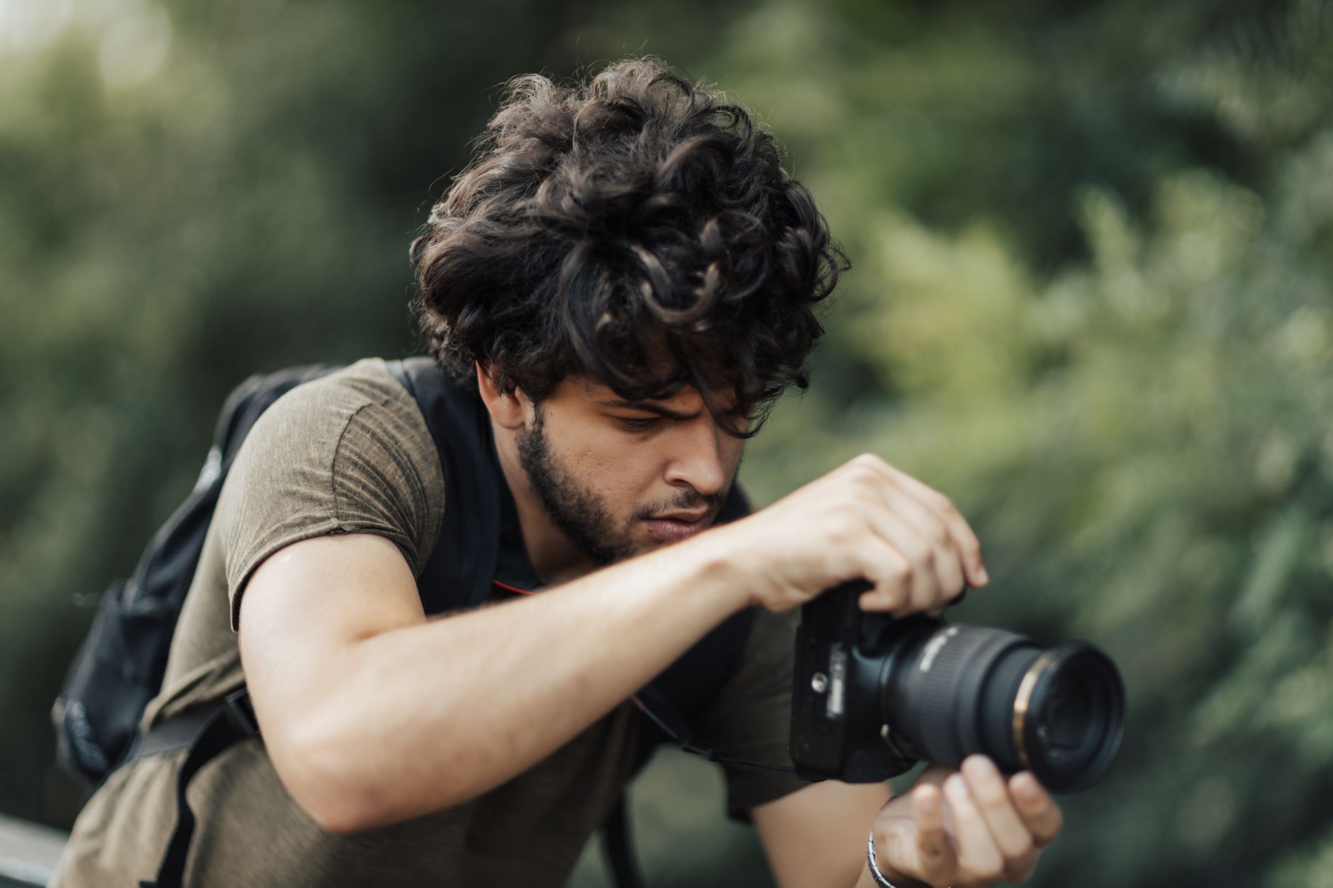 A freelance photographer working on a shoot for a small business