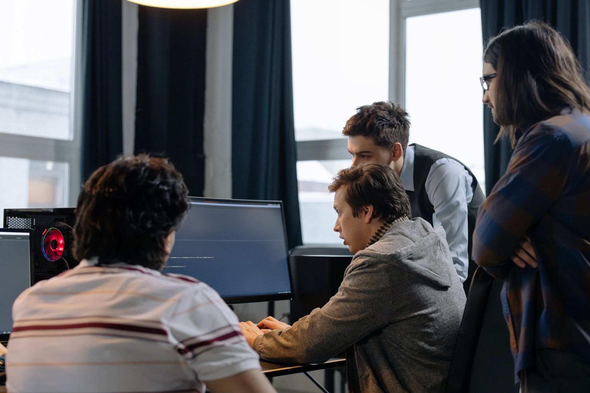 A small software team building a product together