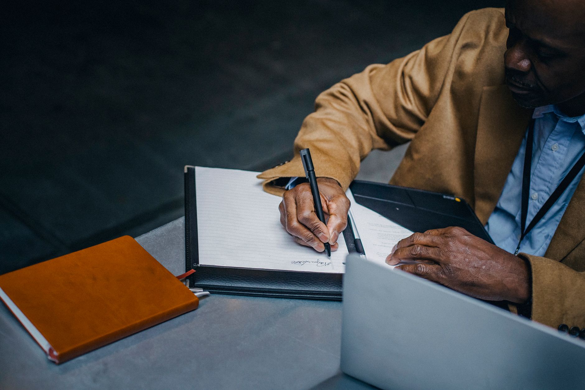 A journalist verifying details before writing up a story