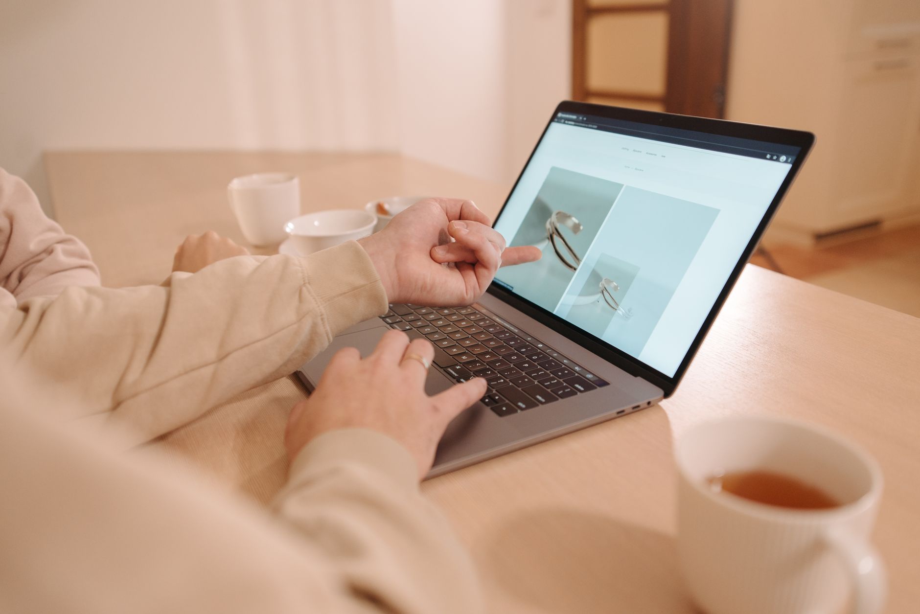 A seller checking product photos for accurate colour and exposure