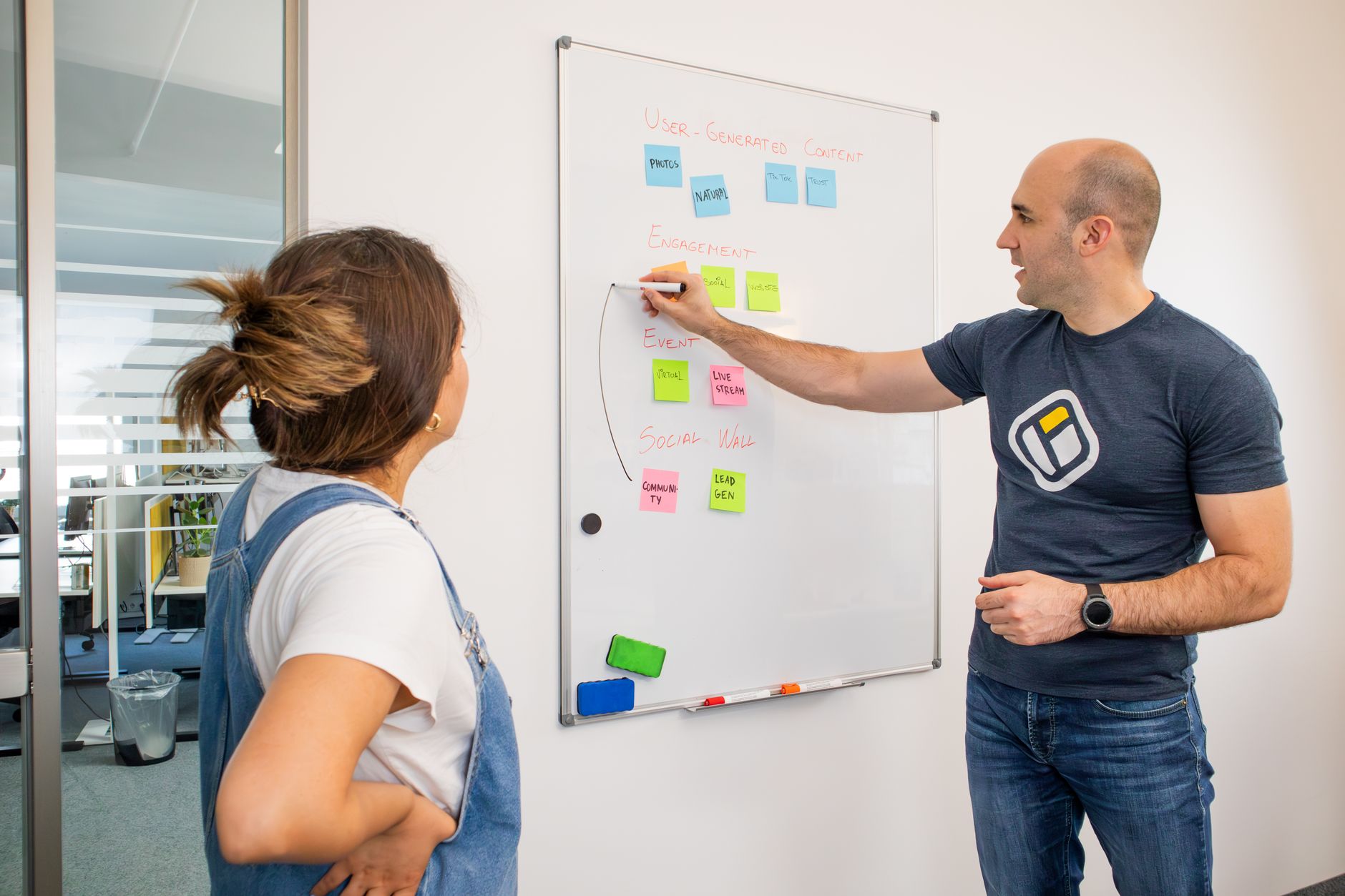 Two colleagues working out the difference between their messaging