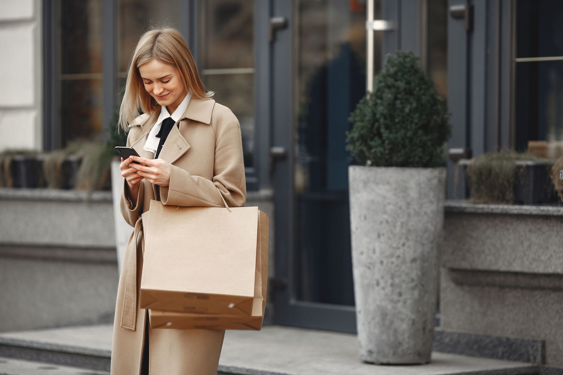 A shopper weighing up a business's promise before buying