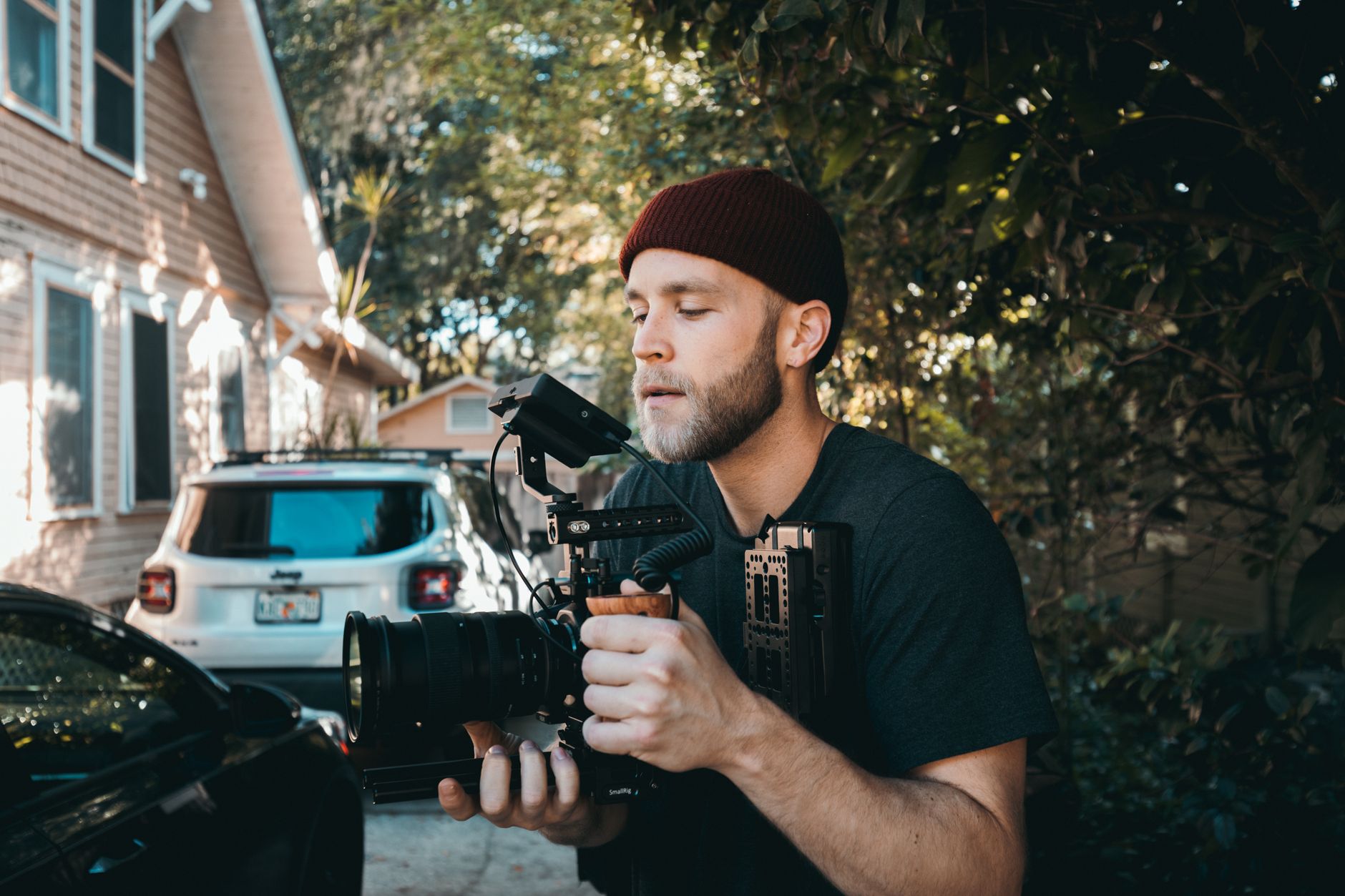A videographer capturing a short clip for a social video